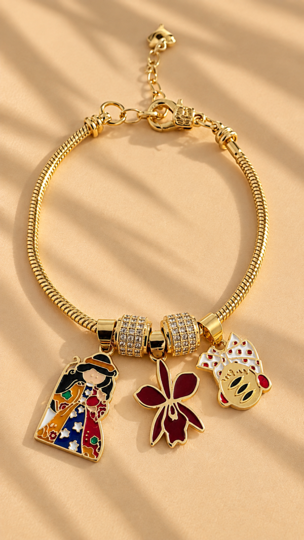 Bracelet with 3 Charms Snake Chain Bracelet